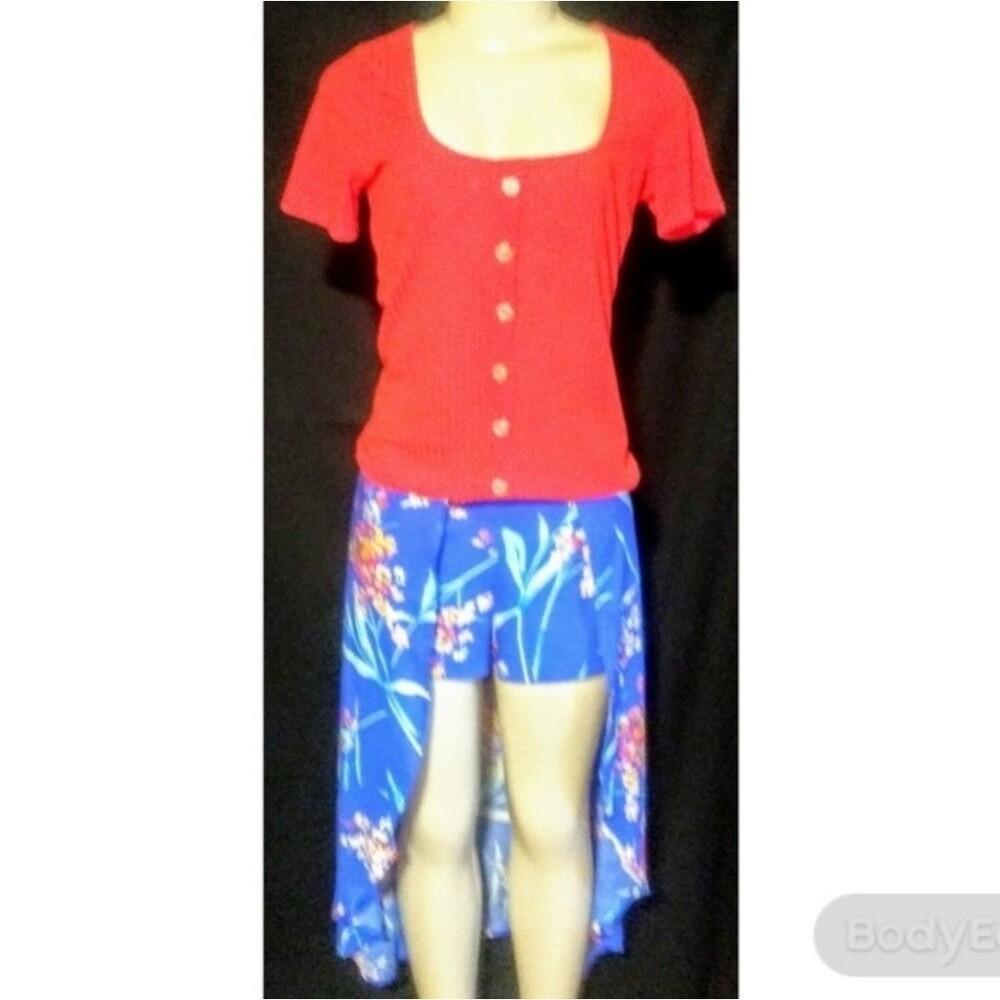Royal Blue Floral Shorts With A Skirt L